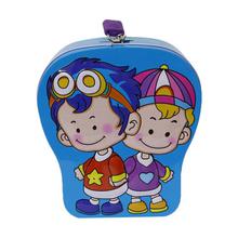 Blue Printed Piggy Bank With Lock For Kids - FS-059