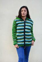 Green Front Zippered Woolen Jacket For Women