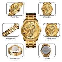 SKMEI 9193 Gold Dragon Quartz Luxury Stainless Steel Alloy Business Waterproof Wristwatches For Men