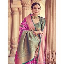 Stylee Lifestyle Full Geometric Jacquard Woven Design With Jacquard Blouse Magenta Saree with Green Blouse for Wedding, Party and Festival