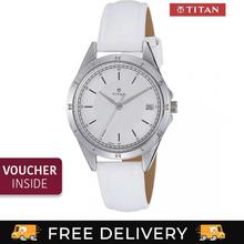 Titan 2556SL01 Silver Dial Leather Strap Watch For Women- White