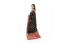 Banarasi Silk Saree with Unstitched Blouse For Women-Black/Red