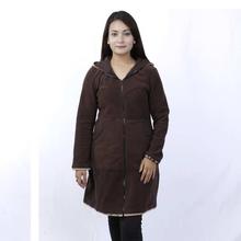 Brown Polar Fleece Long Jacket For Women-WJK4369