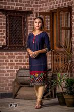 Navy Blue Jaipuri Rayon Printed Front Buttoned Kurti For Women