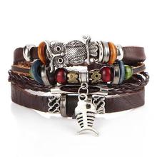 17KM Punk Design Turkish Eye Bracelets For Men Woman New Fashion Wristband Female Owl Leather Bracelet Stone Vintage Jewelry