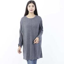 Dark Grey Solid Mix Cashmere Long T-Shirt For Women