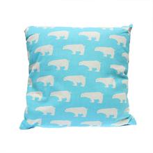 Polar Bear Print Linen Cushion (Blue)
