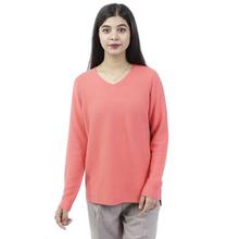 Flamingo Pink Solid High-Low Designed Woolen T-Shirt For Women