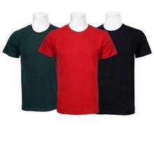 Pack Of 3 Plain 100% Cotton T-Shirt For Men-Green/Red/Black