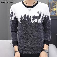 Autumn Winter Sweater men Deer Print Christmas Gift