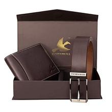 HORNBULL Men's Leather Wallet and Belt Combo(BW4595_Brown)