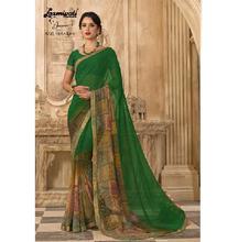 Women's Green Georgette Plain Fancy Saree with Blouse