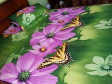 Blue Flower In Green Print King Size Bedsheet With Pillow Cover