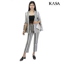 KASA Blue Striped Blazer/Pant Set For Women