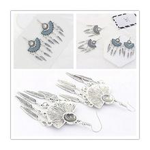 Silver-Plated Feather Tassel Hook Dangle Earrings For Women