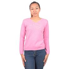 Pink V Neck Pullover Sweater for Women