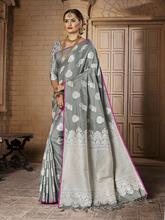 Stylee Lifestyle Grey Banarasi Silk Jacquard Saree -1489