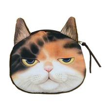 3D Sleepy Brown Cat Zippered Coin Wallet