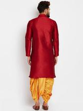 SOJANYA Men Red & Mustard Yellow Solid Kurta with Dhoti Pants