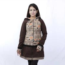 Brown/Beige Printed Polar Fleece Long Jacket for Women-WJK4093