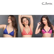 Clovia Combo Of 3 Non-Padded Front Open Bra For Women - Blue/Peach/Pink