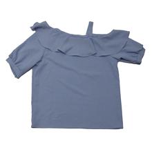 Womens One Side Cut Shoulder Tops - Light Blue