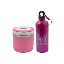 Homio Lunch Box 1 Layer with Water bottle, Pink-2 Pcs