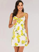 Lemon Print Tie Front Cami Dress