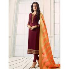 Stylee Lifestyle Maroon Satin Embroidered Dress Material (1759)