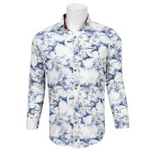 White/Blue Abstract Printed Full Shirt For Men