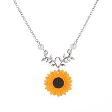 Women Yellow Gold Plated Sunflower Leaf Branch Charm Pendant Long Necklace