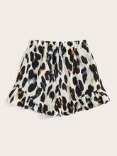 Leopard Print Ruffle Hem Drawstring Shorts
