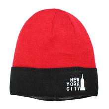 New York City Printed Wool Cap With Fleece Lined Inside - Black