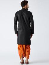 SOJANYA Men Black & Orange Solid Kurta with Dhoti Pants