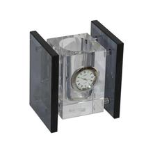 Black Wooden/Glass Pen Holder With Clock