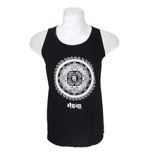 Black Cotton Mandala Printed Tank Top For Men