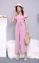 Short Sleeve Ruffles Off Shoulder Jumpsuit For Women - Pink