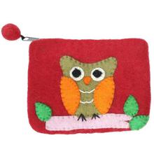 Red Owl Patched Felt Coin Pouch For Women