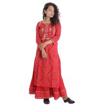 Pkshee Red Cotton Kurti and Sharara/Divider Set