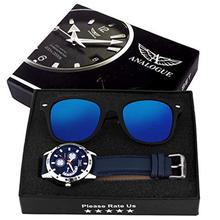 Analogue Men's Sunglasses and Analogue Blue Dial Watch Combo