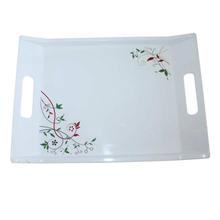 White Floral Printed Melamine Tray - T-331