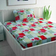 Divine Casa Sense 104 TC Cotton BedSheet with 1 Pillow Cover - Floral, Red and Yellow