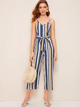 Striped Belted Cami Jumpsuit