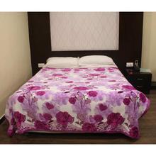 Light Purple/White Floral Print King Size Fleece Blanket