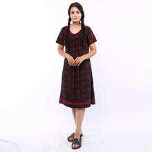 Black/Maroon Printed Cotton Mix Half Sleeve Night Dress For Women-WDR5217