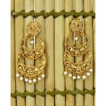 Gold Plated Tripple Layered American Diamond Studded Ramleela Design Dangler Earrings For Women