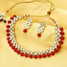 Sukkhi Kundan Modish Gold Plated Red Choker Necklace Set for