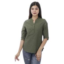 Dark Green Front Buttoned Cotton Kurta Shirt For Women-WTP4796