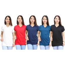 Pack of 5 Cotton V Neck T-shirt-White/Red/Navy/Teal Blue/Black
