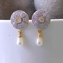 White Faux Pearl Drop American Diamond Earrings